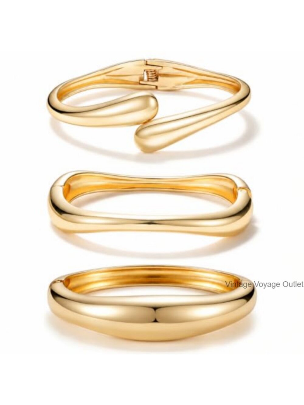 14K Gold Plated Chunky Bangle Bracelet Set for Women